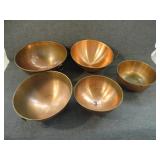 Lot of 5 Vintage Copper Mixing Bowls 7.5 to 10.5