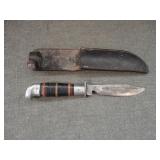 Vintage Stacked Leather Fixed Blade Hunting Knife