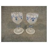 2 Antique Hand Blown Enameled Glass Cordials