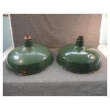 Lot of 2 Green Porcelain Industrial Lamp Shades