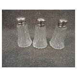(3) Glass Individual S&P Shakers w/Sterling Tops
