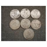 Lot of 7 Walking Liberty Half Dollars (1916-1947)
