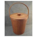 Vintage MCM Solid Teak Ice Bucket with Cover