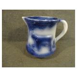 Vintage Blue & White Glazed Stoneware Milk Pitcher
