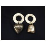 2 Antique Sterling & MOP Baby Teething Rings