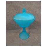 Vintage Harvest Grape Blue Satin Glass Compote