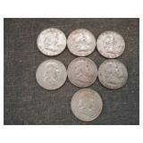 Lot of 7 Franklin Half Dollars (1948-1963)