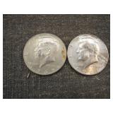 Lot of 2 Kennedy Half Dollars 40% Silver (1965-70)