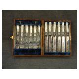 Set of 12 Fancy Antique Fish Forks & Knives w/Case