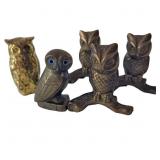 set of 5 brass owl paper weights