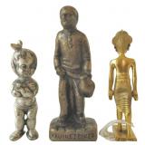 set of 3 brass & pewter figurines