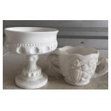 Milk glass kings crown pedestal compote sugar bowl