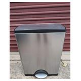 Flip top trash can kitchen new, has dent