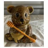 Cermic Honey bear pot with lid honey dipper stick