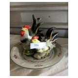 Roosters figurine plate lot