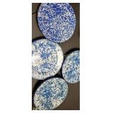 16 blue Enamelware plates