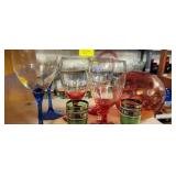 Blue Stem, Red Stem Glasses, Rose Bowl
