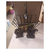 Wrought iron basket and roosters