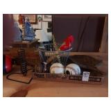 head phones, balls, basket