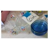 DISNEY GLASSES AND COLBALT BLUE BOWLS
