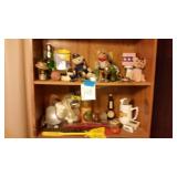 TWO SHELVES FULL OF KNICK KNACKS, AND ONTOP