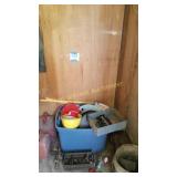 TOTE OF HARD HATS, TOOLS AND MORE