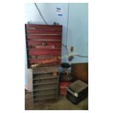 TWO SHELF UNITS, GREASE CAN