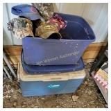 Cooler ( missing spout) Tote of Clothes Hats Cubs
