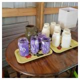 2 Vintage Trays, Painted Jars