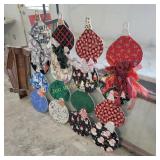 4 Wood Fabric Decorated Christmas Bulbs.