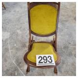 Vintage Mid Century  Wood Green Velvet Folding