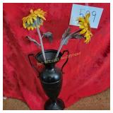 Dbl Handle Metal Vassse and 2 Sunflowers