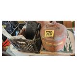 Gas Can and Milk Crate Contents