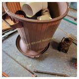 Plastic Brown Trash Can and Pipe Fittings