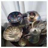 Combination of Pewter Coffee Pot, Silver Plat Bowl