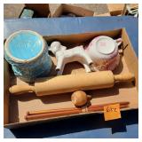 McCoy Planter, Wood Rolling Pin, Wood Knitting