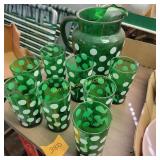 Vtg Anchor Hocking Forest Green Dot  Pitcher