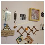 Cup Rack, Clock, Vtg Scale all on Wall