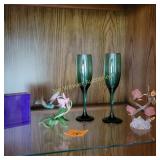 Green Stem Glasses, Hummingbird/ Butterfly Figures
