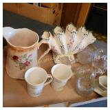 Vtg Pitcher, Vases, Glasses