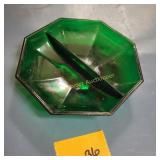 Vtg Green Glass Divided Dish