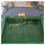 Vtg Green Pressed Glass Appetizer Tray