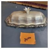 Butter Dish Glass Metal Cover Vintage Serving Pc