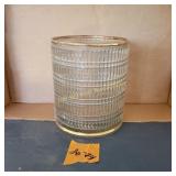 Vtg Ribbed Glass Ice Bucket with Metalli Gold Band