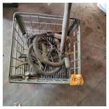 Metal Milk Crate, Buggy Wheels, Horse Shoes