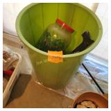Green Trash Can and Contents