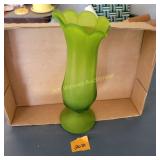 Vtg Green Satin Glass Pedestal Vase Featuring