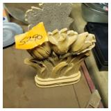 Vtg  Syroco Wood Tulip Book Ends
