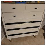 White/Black Accent Chest of Drawers on Wheels