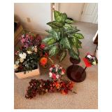 Variety Assortment of Faux Flowers and Stand